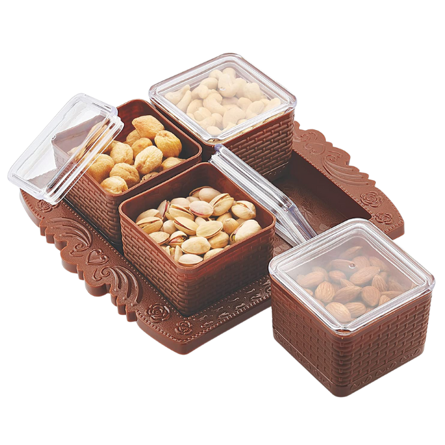 RAJ 4 Pcs Dry Fruit Box, 4 Air-Tight Containers with Serving Tray